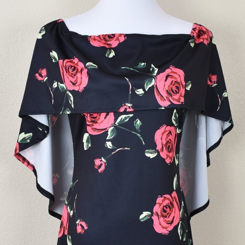 Grace Karin Off Shoulder Floral Cape Sheath Dress NEW - M - Picture 2 of 10
